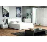 Ensemble chambre à coucher VERONA : sommier 160x200 cm, commode avec 3 tiroirs, tables de nuit, armoire 4 portes, blanc brillant