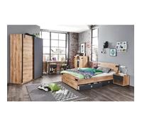 Ensemble chambre adulte complete Imitation chene poutre, rechampis graphite - 140 x 200 cm