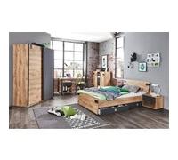 Ensemble chambre adulte complete Imitation chene poutre, rechampis graphite - 140 x 200 cm -PEGANE- G