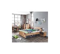 Ensemble chambre adulte Imitation chene poutre, rechampis graphite - 140 x 200 cm -PEGANE-