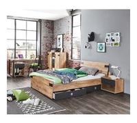Ensemble chambre adulte Imitation chene poutre, rechampis graphite - 140 x 200 cm -PEGANE-