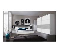Ensemble chambre adulte LUNA (Lit 140 x 200cm + 2 chevets + armoire) coloris Blanc-gris clair