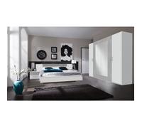 Ensemble chambre adulte MONA (Lit 140 x 200cm + 2 chevets + armoire) coloris Blanc-gris clair