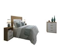 Ensemble chambre adulte ( tête de lit + 2 chevets + commode ) coloris chêne Albar /blanc