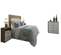 Ensemble chambre adulte ( tête de lit + chevet + commode ) coloris chêne Albar /blanc