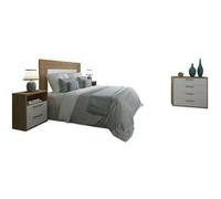 Ensemble chambre adulte ( tête de lit + chevet + commode ) coloris chêne Albar /blanc - PEGANE - Blanc G