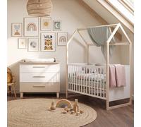 Ensemble Chambre Bébé 'noah' Duo - Lit Cabane 70 X 140 Cm + Commode À Langer Blanc - Chêne Tristan TU