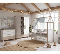 Ensemble Chambre Bébé 'noah' Trio Avec Lit Cabane 70 X 140 Blanc - Chêne Tristan TU