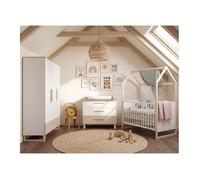 Ensemble Chambre Bébé 'noah' Trio Avec Lit Cabane 70 X 140 Blanc - Chêne Tristan TU