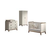 Ensemble Chambre complète bébé SEZANE - Lit bébé 60x120, commode, plan à langer, armoire 2 portes - Noyer/Argile