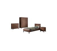 Ensemble chambre ilyas lit 90x200 + chevet + armoire 3 portes + commode