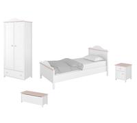 Ensemble Chambre Enfant 4 Pièces Blanc Rose Matelas 90x200cm 76510195