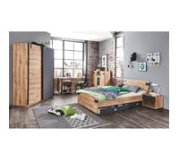 Ensemble chambre enfant-ado complete Imitation chene poutre, rechampis graphite - 90 x 200cm