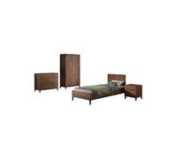 Ensemble chambre ilyas lit 90x200 + chevet + armoire 2 portes + commode
