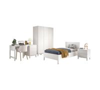 Ensemble chambre eva lit 90x200 + chevet + armoire 3 portes + bureau blanc