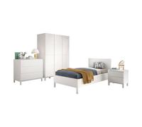 Ensemble chambre eva lit 90x200 + chevet + armoire 3 portes + commode blanc