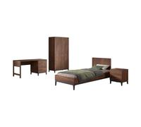 Ensemble chambre ilyas lit 90x200 + chevet + armoire 2 portes + bureau