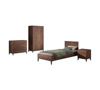 Ensemble chambre ilyas lit 90x200 + chevet + armoire 2 portes + commode