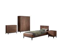 Ensemble chambre ilyas lit 90x200 + chevet + armoire 3 portes + commode