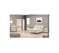 Ensemble chambre lit 160x200, 2 chevets, commode et armoire couleur beige - -