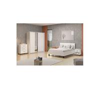 Ensemble chambre lit 160x200, 2 chevets, commode et armoire couleur blanc - -