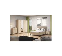 Ensemble chambre lit 160x200, 2 chevets, commode et armoire couleur chêne clair - -