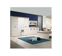 Ensemble chambre lit 160x200, 2 chevets et armoire couleur chêne blanc / chêne gris - -