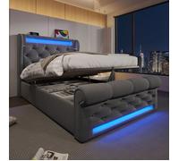 Ensemble Chambre Lit Double 160x200cm Velours Beige - 2 Tables De Chevet, 4 Tiroirs, Tête De Lit LED/USB - Sans Matelas