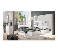 Ensemble chambre NOFI - Lit 180x200 cm avec sommier, 2 tiroirs, chevets, armoire et commode - blanc