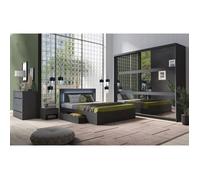 Ensemble chambre NOFI - Lit 180x200 cm avec sommier, 2 tiroirs, chevets, armoire et commode - gris graphite