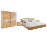 Ensemble Chambre Pamela 4 Pièces Armoire Penderie Lit 180x200cm Chêne Étagère