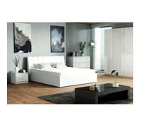 Ensemble chambre VERONA : Lit 160 cm, commode 3 tiroirs, tables de chevet, armoire 4 portes, blanc brillant