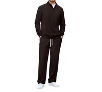 Ensemble chandail et pantalon de survêtement en velours côtelé à demi-fermeture éclair pour homme 2 pièces avec col montant et pantalon à jambes larges, costume de sport pour homme pour le golf, café