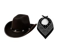 Ensemble chapeau de cowboy noir avec motif étoile cloutée et bandana cachemire noir - Accessoires de déguisement occidental pour adultes et enfants - Rodéo, Wild West, Halloween et fête