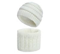 Ensemble Chapeau De Crâne Épais Coupe-Vent + Cache-Cou pour Garçons Et Filles Garde Chaud par Temps Froid Chapeaux d'hiver Tricotés en Polaire Épaisse 2 Pièces