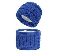 Ensemble Chapeau De Crâne Épais Coupe-Vent + Cache-Cou pour Garçons Et Filles Garde Chaud par Temps Froid Chapeaux d'hiver Tricotés en Polaire Épaisse 2 Pièces
