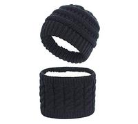 Ensemble Chapeau De Crâne Épais Coupe-Vent + Cache-Cou pour Garçons Et Filles Garde Chaud par Temps Froid Chapeaux d'hiver Tricotés en Polaire Épaisse 2 Pièces