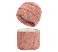 Ensemble Chapeau De Crâne Épais Coupe-Vent + Cache-Cou pour Garçons Et Filles Garde Chaud par Temps Froid Chapeaux d'hiver Tricotés en Polaire Épaisse 2 Pièces