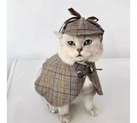 Ensemble chapeau de détective et cape pour chat et chien - Tenue amusante et mignonne pour animaux de compagnie - Costume de transformation (taille M, marron)