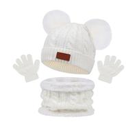 Ensemble Chapeau Écharpe et Chauds pour Enfants Doux Confortable pour Filles et Garçons en Saison Hivernale (White-BA, One Size)