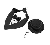 Ensemble Chapeau et Bandana de Cérémonie pour Chien et Chat M Noir | Polyester, Tenue Formelle Élégante, Fixation Rapide, Réutilisable, pour Fêtes et Célébrations