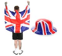 Ensemble chapeau et chapeau Union Jack - Lot de 1 - Grande cape et chapeau melon Union Jack - Costume de fête du Nouvel An, jubilé, Grande-Bretagne
