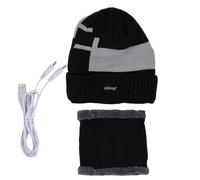 Ensemble chapeau et écharpe chauffés par USB - Bonnet thermique tricoté électrique chaud, doux et confortable inclus, léger réglable | Idéal pour le ski, le snowboard, la course, la randonnée, Noir