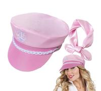 Ensemble Chapeau Et Écharpe De Capitaine Rose Pour Femmes - Casquette De Réglable | Chapeau De Costume De Capitaine De Yacht De La Marine Pour Les Fêtes D'Halloween, Les Drames Sur Le Campus, Le