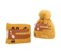 Ensemble Chapeau et éCharpe pour Enfants D'Hiver Deux Pièces Pour Filles Tricot Jacquard Chaud Bonnet avec éCharpe Thermique Filles pour Temps Froid Jeux D'accessoires Jaune