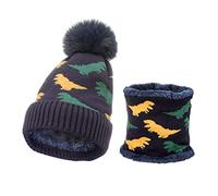 Ensemble Chapeau et éCharpe pour Enfants D'Hiver Deux Pièces Pour Filles Tricot Jacquard Chaud Bonnet avec éCharpe Thermique Filles pour Temps Froid Jeux D'accessoires Bleu Dinosaure