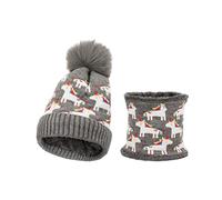 Ensemble Chapeau et éCharpe pour Enfants D'Hiver Deux Pièces Pour Filles Tricot Jacquard Chaud Bonnet avec éCharpe Thermique Filles pour Temps Froid Jeux D'accessoires Cheval gris
