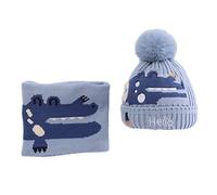 Ensemble Chapeau et éCharpe pour Enfants D'Hiver Deux Pièces Pour Filles Tricot Jacquard Chaud Bonnet avec éCharpe Thermique Filles pour Temps Froid Jeux D'accessoires Bleu