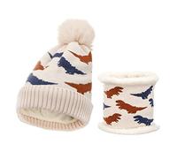 Ensemble Chapeau et éCharpe pour Enfants D'Hiver Deux Pièces Pour Filles Tricot Jacquard Chaud Bonnet avec éCharpe Thermique Filles pour Temps Froid Jeux D'accessoires Dinosaure Beige