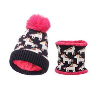 Ensemble Chapeau et éCharpe pour Enfants D'Hiver Deux Pièces Pour Filles Tricot Jacquard Chaud Bonnet avec éCharpe Thermique Filles pour Temps Froid Jeux D'accessoires Cheval Bleu